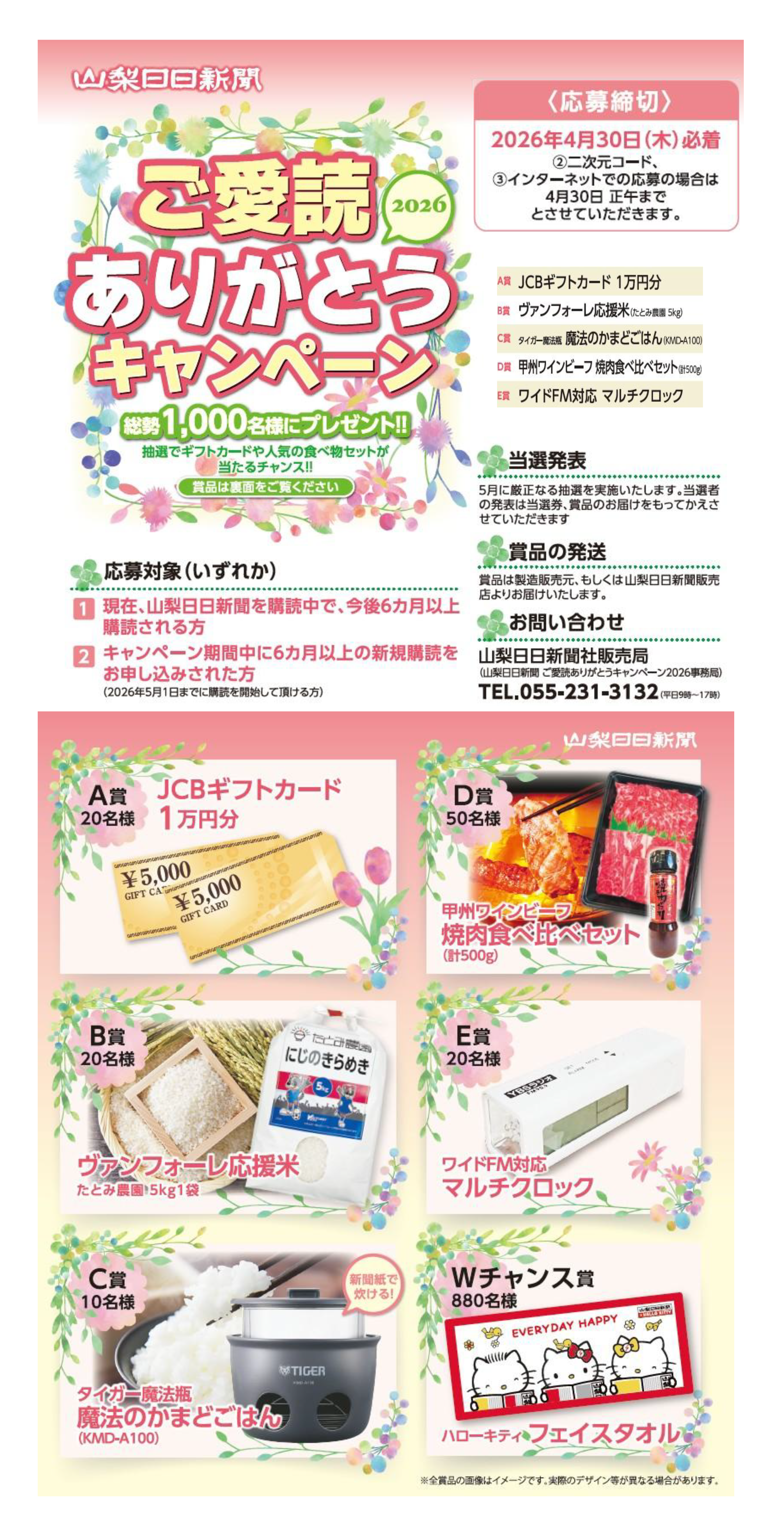 ご愛読ありがとうキャンペーン賞品の紹介・応募対象・当選発表・賞品の発送